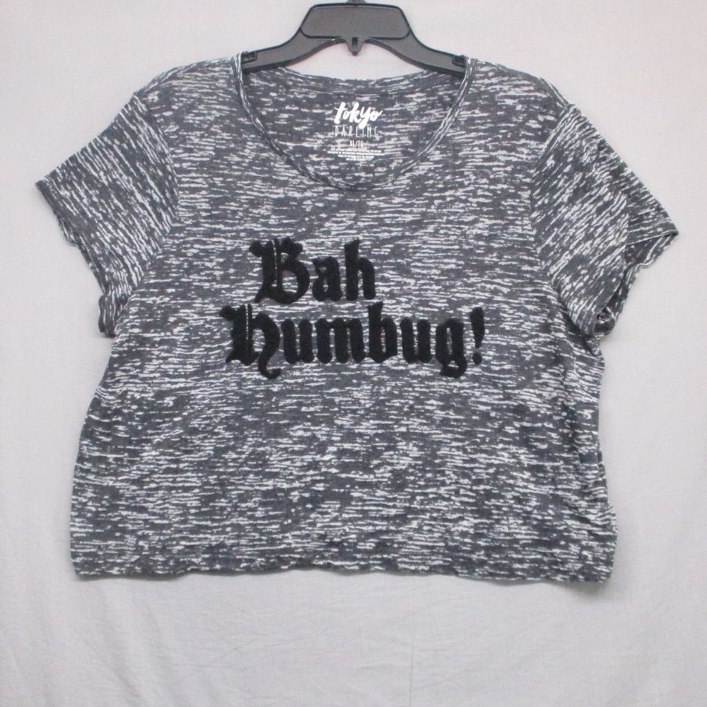 Tokyo Darling Short Sleeve‎ Top Cropped Black & Gray Women Size | XL